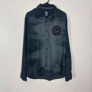 American Fighter Grey and Light Grey Acid Wash Collared Button Down Shirt Men's